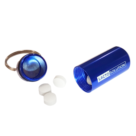 Lactosolution-Schlüsselanhänger mit Pillenhalter und Lactase-Enzym 15000 FCC